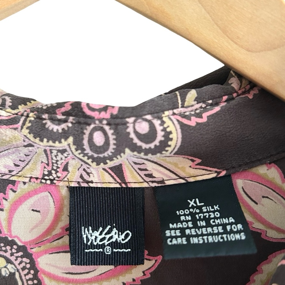 Mossimo Brown Paisley 100% Silk Button Down Shirt Mini Dress Size XL - Picture 7 of 8